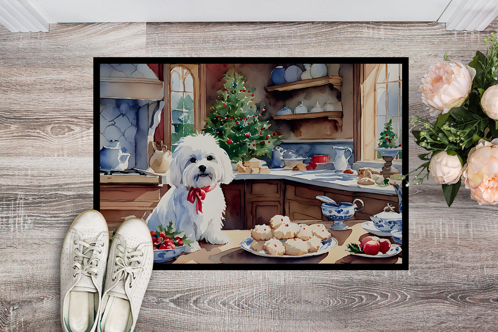 Maltese Christmas Cookies Doormat Indoor Outdoor 18H X 27W Front Door Mat Rugs for Entryway, Non Slip Washable