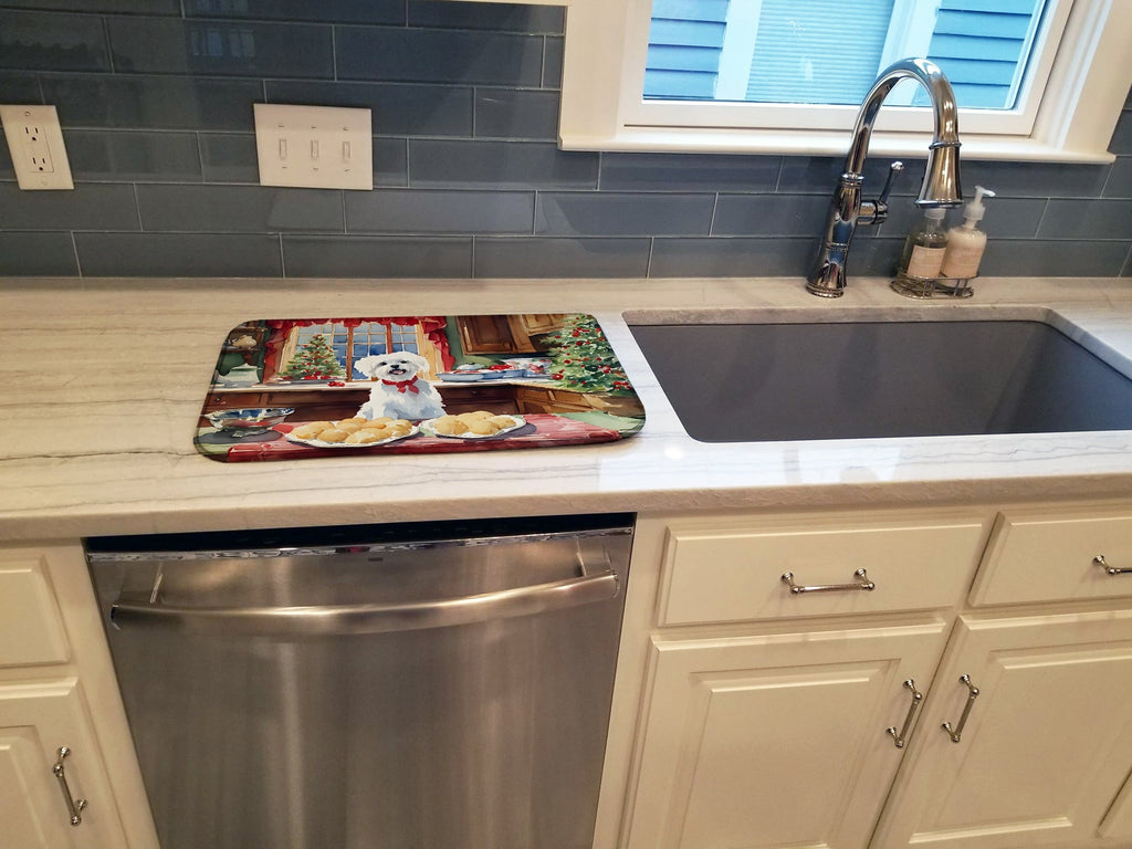 Maltese Christmas Cookies Dish Drying Mat Absorbent Dish Drying Mat Pad for Kitchen Counter Dish Drainer Mat for Countertop, 14 x 21", Multicolor
