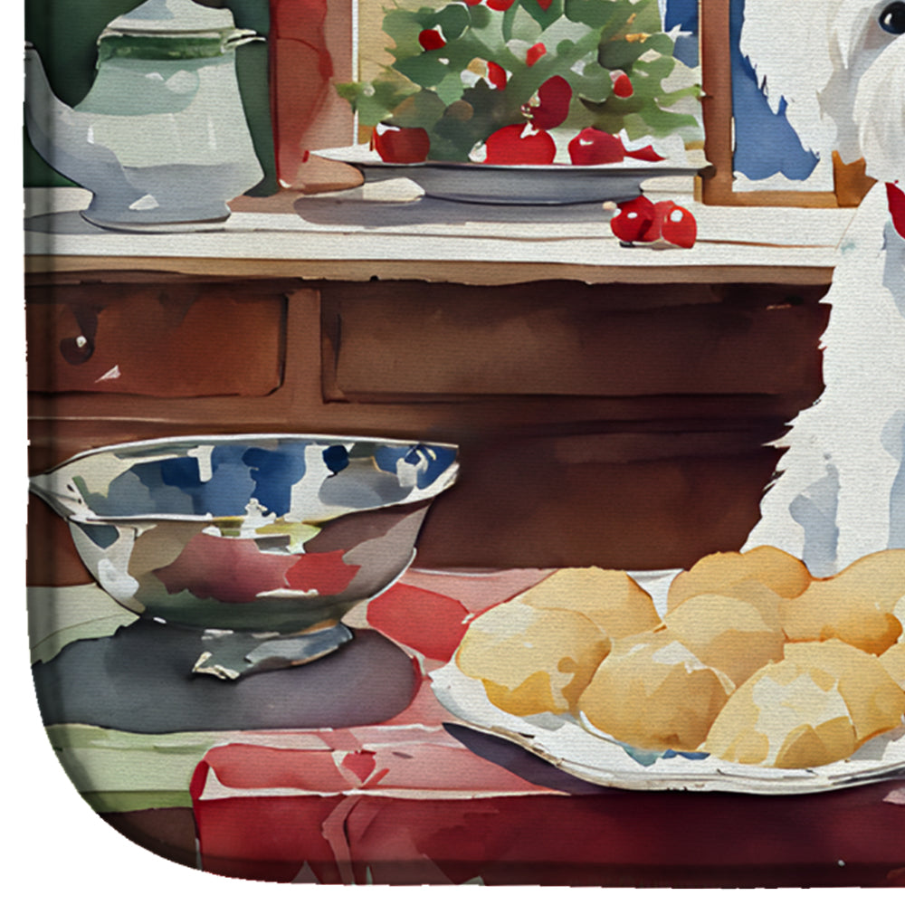 Maltese Christmas Cookies Dish Drying Mat Absorbent Dish Drying Mat Pad for Kitchen Counter Dish Drainer Mat for Countertop, 14 x 21", Multicolor