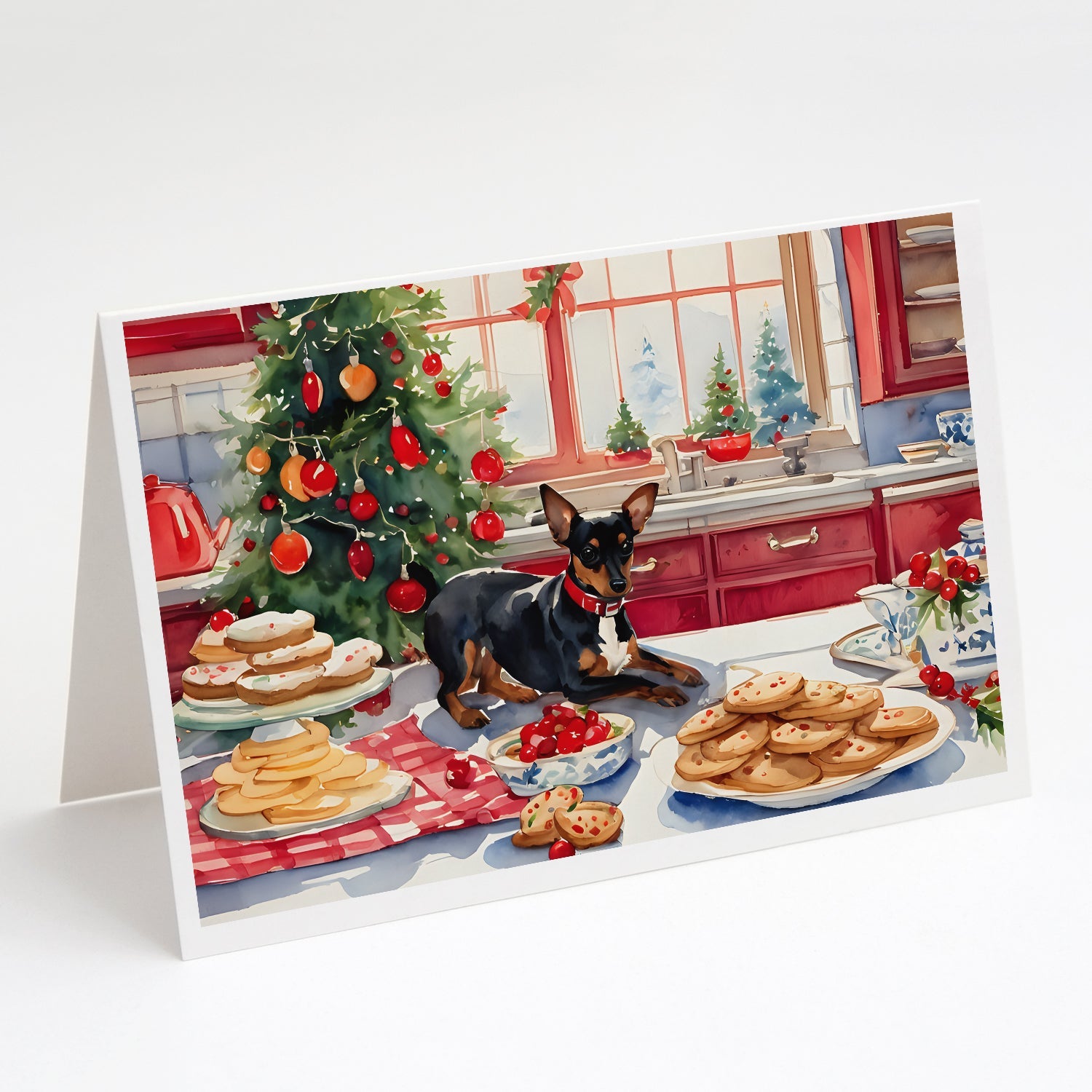 Miniature Pinscher Christmas Cookies Greeting Cards Pack of 8 Blank Cards with Envelopes Whimsical A7 Size 5x7