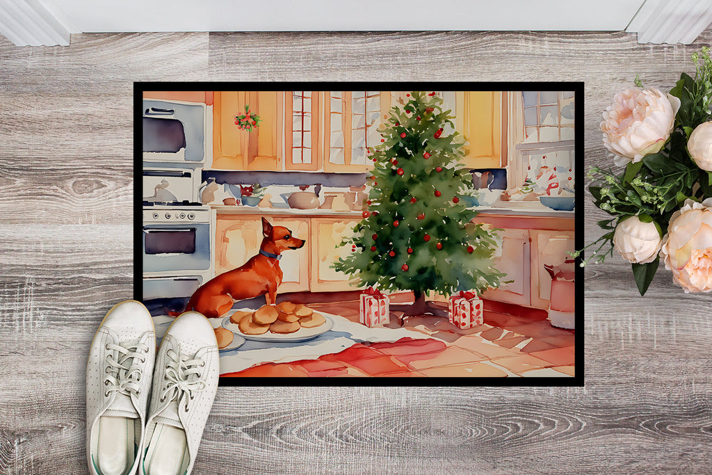 Miniature Pinscher Christmas Cookies Doormat Indoor Outdoor 18H X 27W Front Door Mat Rugs for Entryway, Non Slip Washable