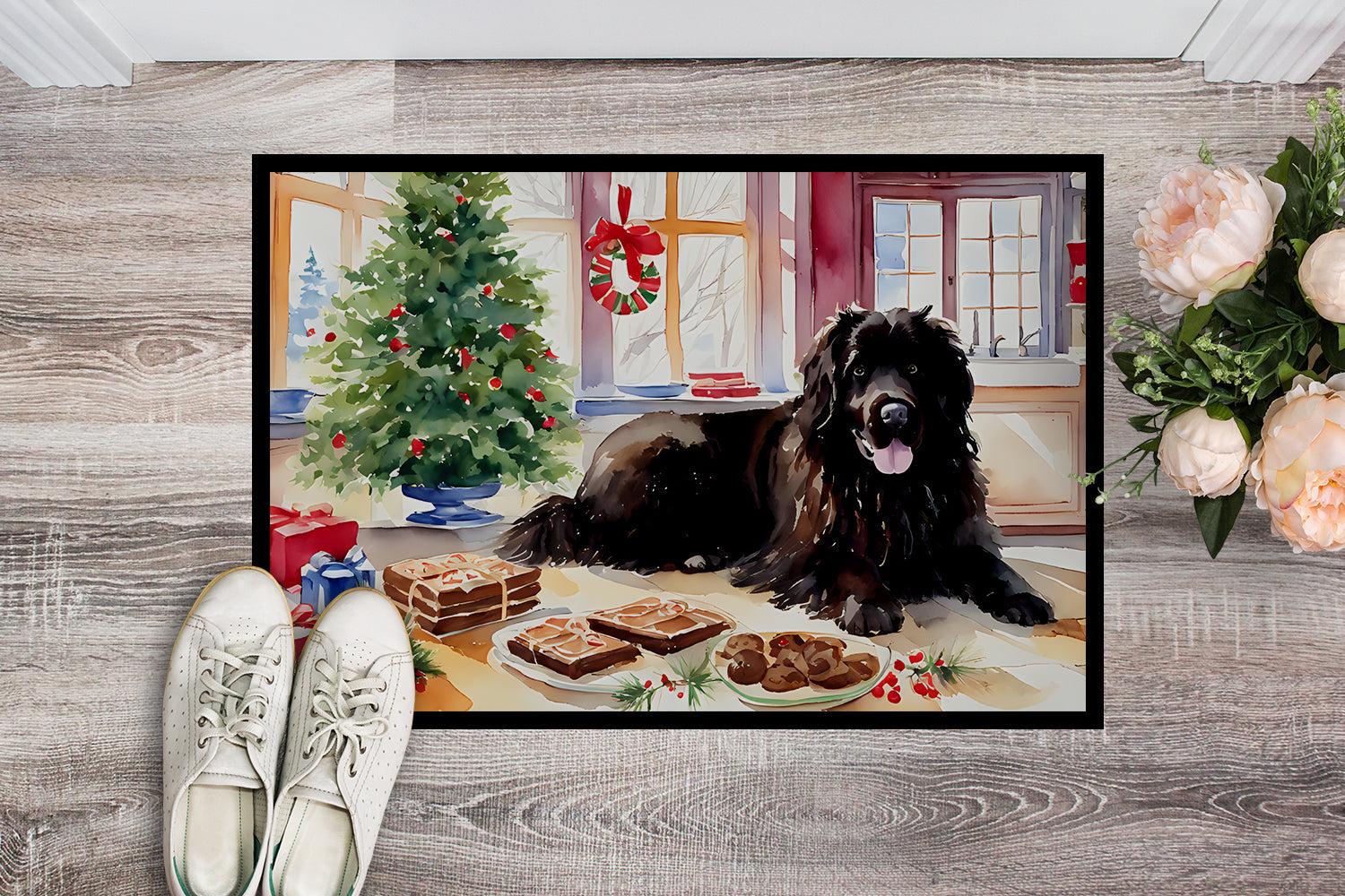 Newfoundland Christmas Cookies Doormat Indoor Outdoor 24H X 36W Front Door Mat Rugs for Entryway, Non Slip Washable Low Pile,