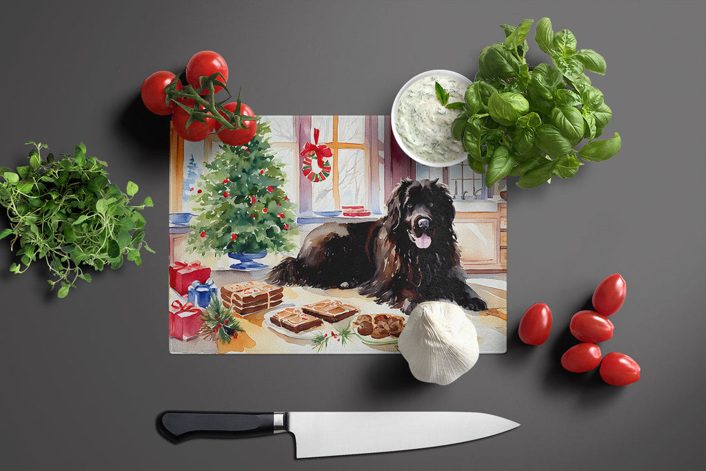 Newfoundland Christmas Cookies Cutting Board Tempered Glass Kitchen Cutting Surface, Heat Resistant Chopping, Non-Slip Feet, Food Prep & Serving