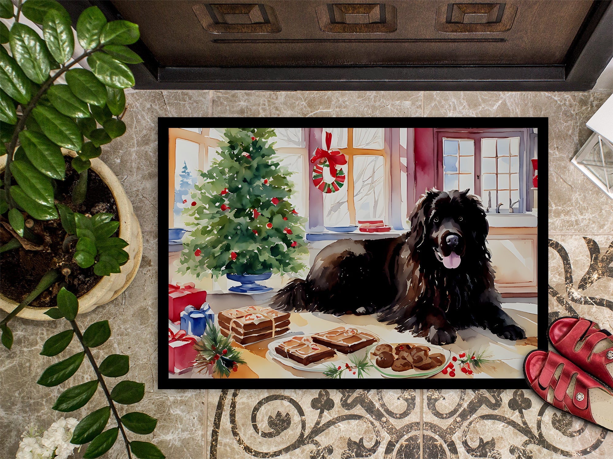 Newfoundland Christmas Cookies Doormat Indoor Outdoor 18H X 27W Front Door Mat Rugs for Entryway, Non Slip Washable