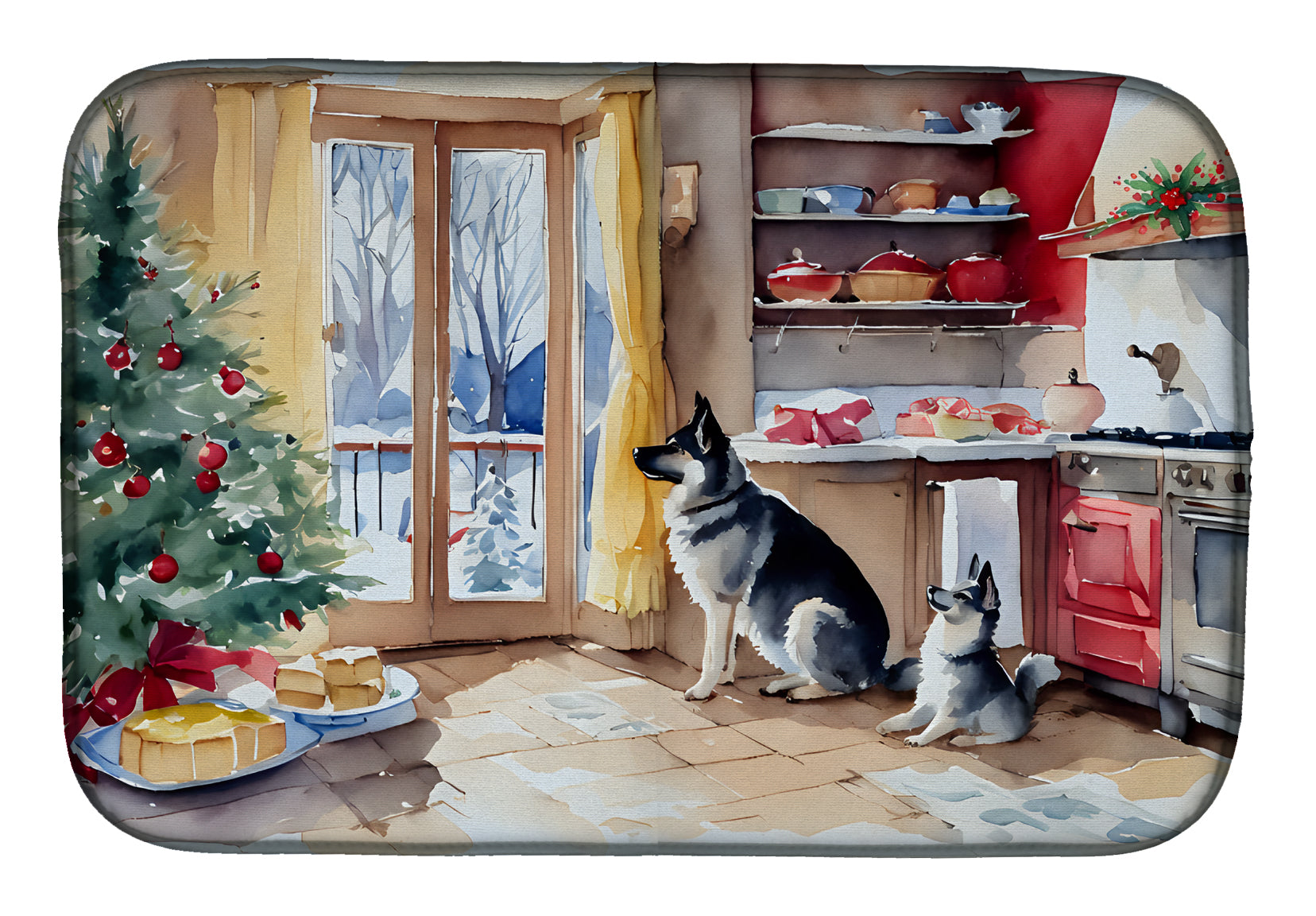 Norwegian Elkhound Christmas Cookies Dish Drying Mat Absorbent Dish Drying Mat Pad for Kitchen Counter Dish Drainer Mat for Countertop, 14 x 21", Multicolor