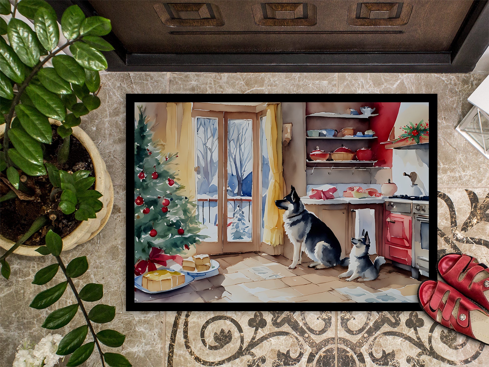 Norwegian Elkhound Christmas Cookies Doormat Indoor Outdoor 24H X 36W Front Door Mat Rugs for Entryway, Non Slip Washable Low Pile,