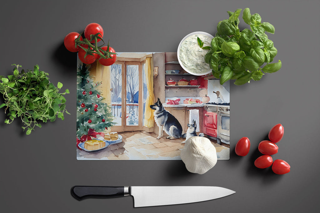 Norwegian Elkhound Christmas Cookies Cutting Board Tempered Glass Kitchen Cutting Surface, Heat Resistant Chopping, Non-Slip Feet, Food Prep & Serving