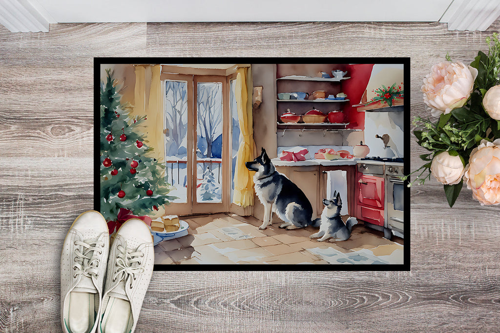 Norwegian Elkhound Christmas Cookies Doormat Indoor Outdoor 18H X 27W Front Door Mat Rugs for Entryway, Non Slip Washable