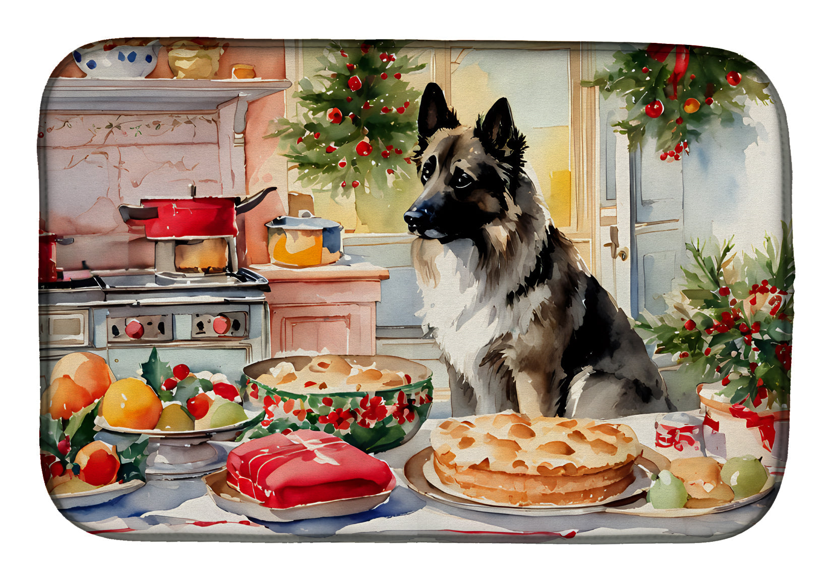 Norwegian Elkhound Christmas Cookies Dish Drying Mat Absorbent Dish Drying Mat Pad for Kitchen Counter Dish Drainer Mat for Countertop, 14 x 21", Multicolor