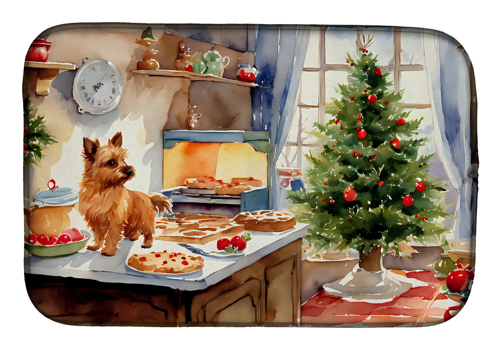 Norwich Terrier Christmas Cookies Dish Drying Mat Absorbent Dish Drying Mat Pad for Kitchen Counter Dish Drainer Mat for Countertop, 14 x 21", Multicolor