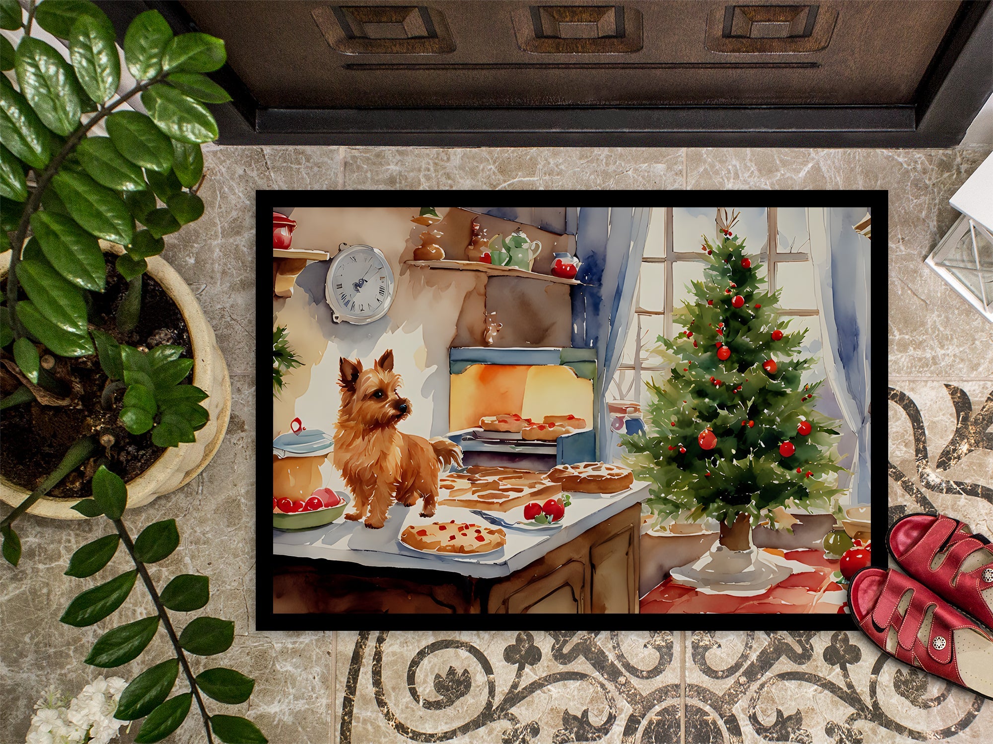 Norwich Terrier Christmas Cookies Doormat Indoor Outdoor 18H X 27W Front Door Mat Rugs for Entryway, Non Slip Washable