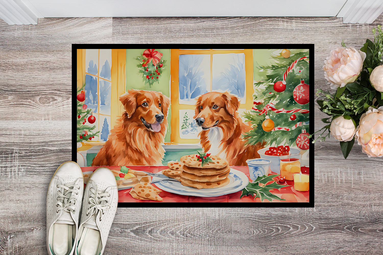 Nova Scotia Duck Toller Christmas Cookies Doormat Indoor Outdoor 18H X 27W Front Door Mat Rugs for Entryway, Non Slip Washable