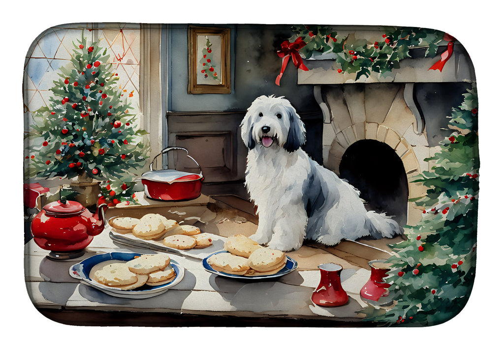 Old English Sheepdog Christmas Cookies Dish Drying Mat Absorbent Dish Drying Mat Pad for Kitchen Counter Dish Drainer Mat for Countertop, 14 x 21", Multicolor