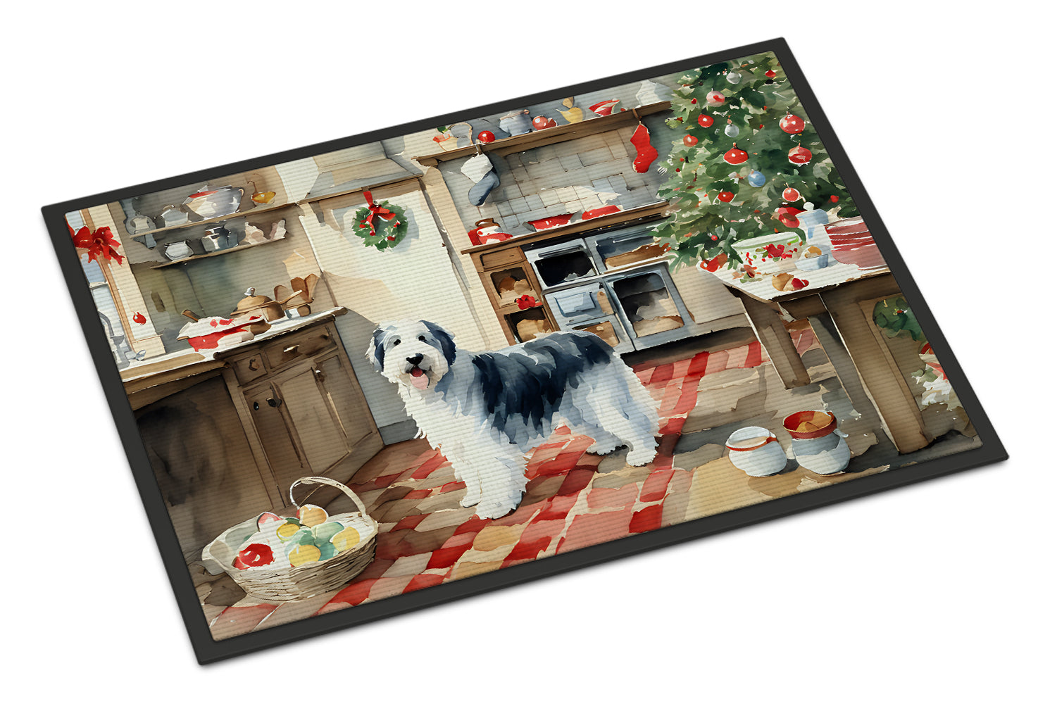 Old English Sheepdog Christmas Cookies Doormat Indoor Outdoor 24H X 36W Front Door Mat Rugs for Entryway, Non Slip Washable Low Pile,