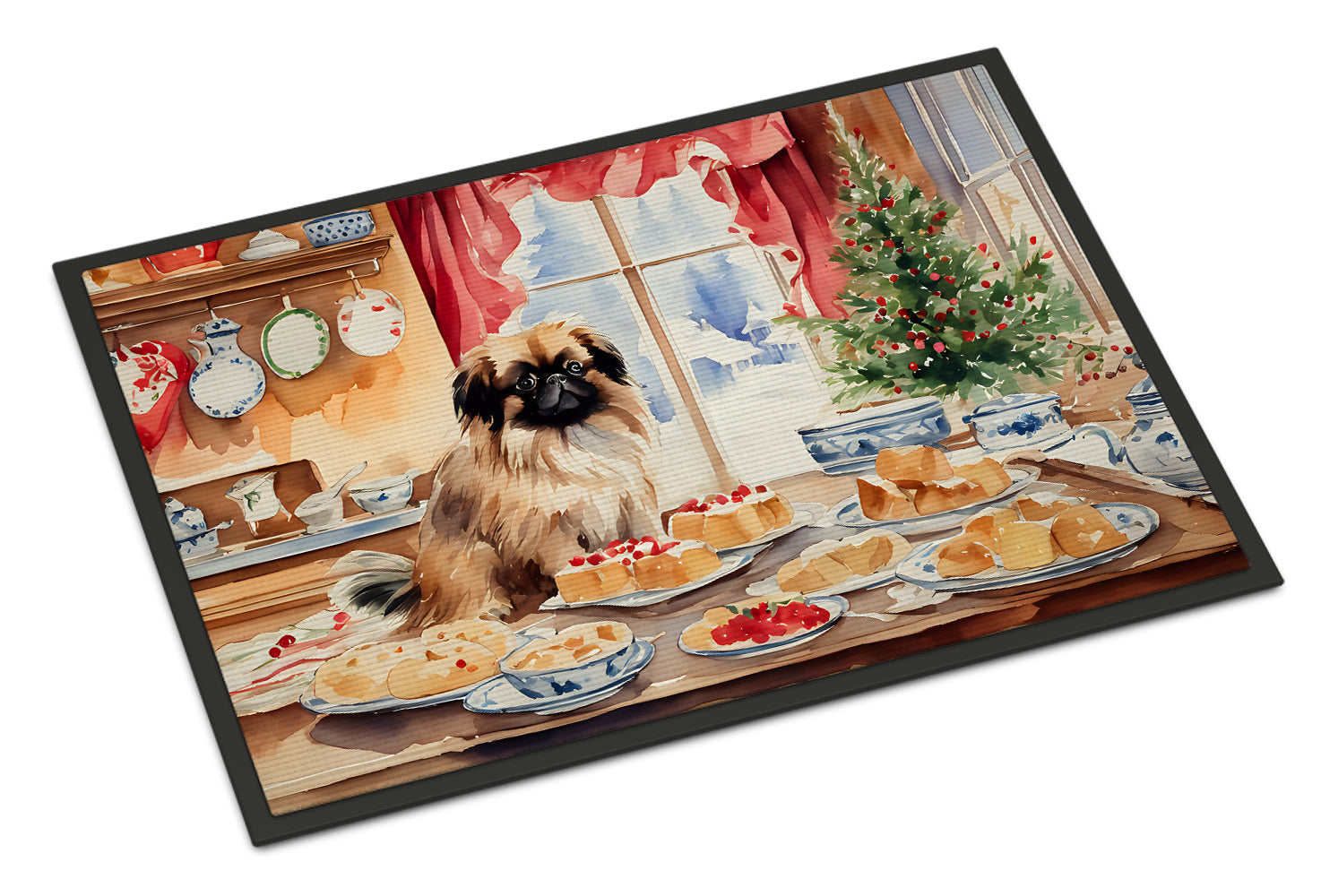 Pekingese Christmas Cookies Doormat Indoor Outdoor 24H X 36W Front Door Mat Rugs for Entryway, Non Slip Washable Low Pile,