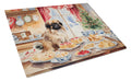 Pekingese Christmas Cookies Cutting Board Tempered Glass Kitchen Cutting Surface, Heat Resistant Chopping, Non-Slip Feet, Food Prep & Serving