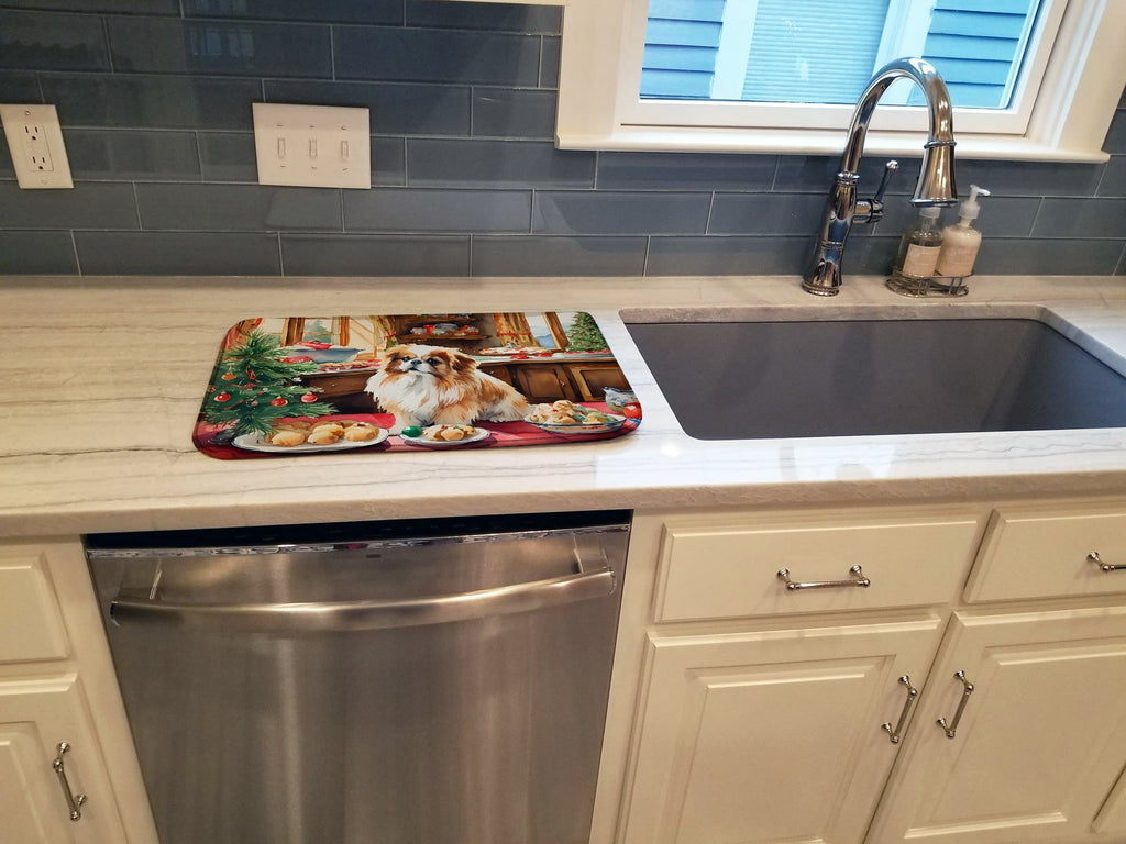 Pekingese Christmas Cookies Dish Drying Mat Absorbent Dish Drying Mat Pad for Kitchen Counter Dish Drainer Mat for Countertop, 14 x 21", Multicolor