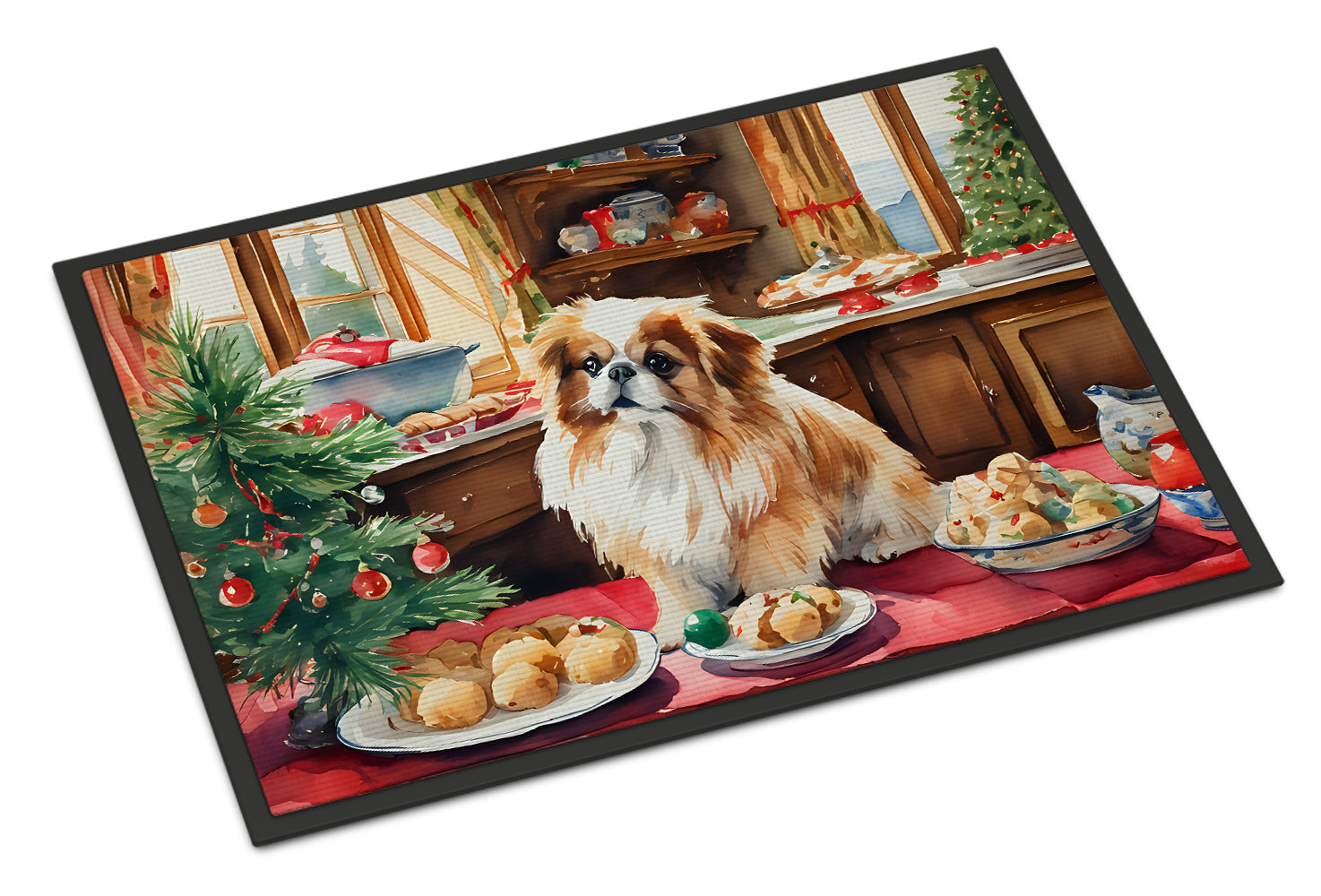 Pekingese Christmas Cookies Doormat Indoor Outdoor 18H X 27W Front Door Mat Rugs for Entryway, Non Slip Washable