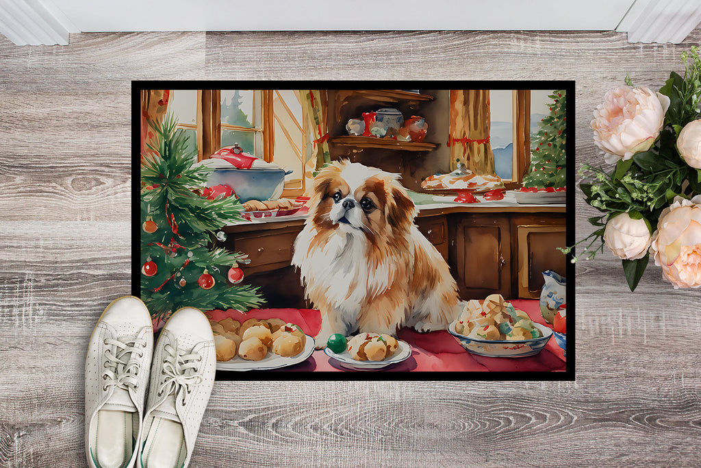 Pekingese Christmas Cookies Doormat Indoor Outdoor 18H X 27W Front Door Mat Rugs for Entryway, Non Slip Washable