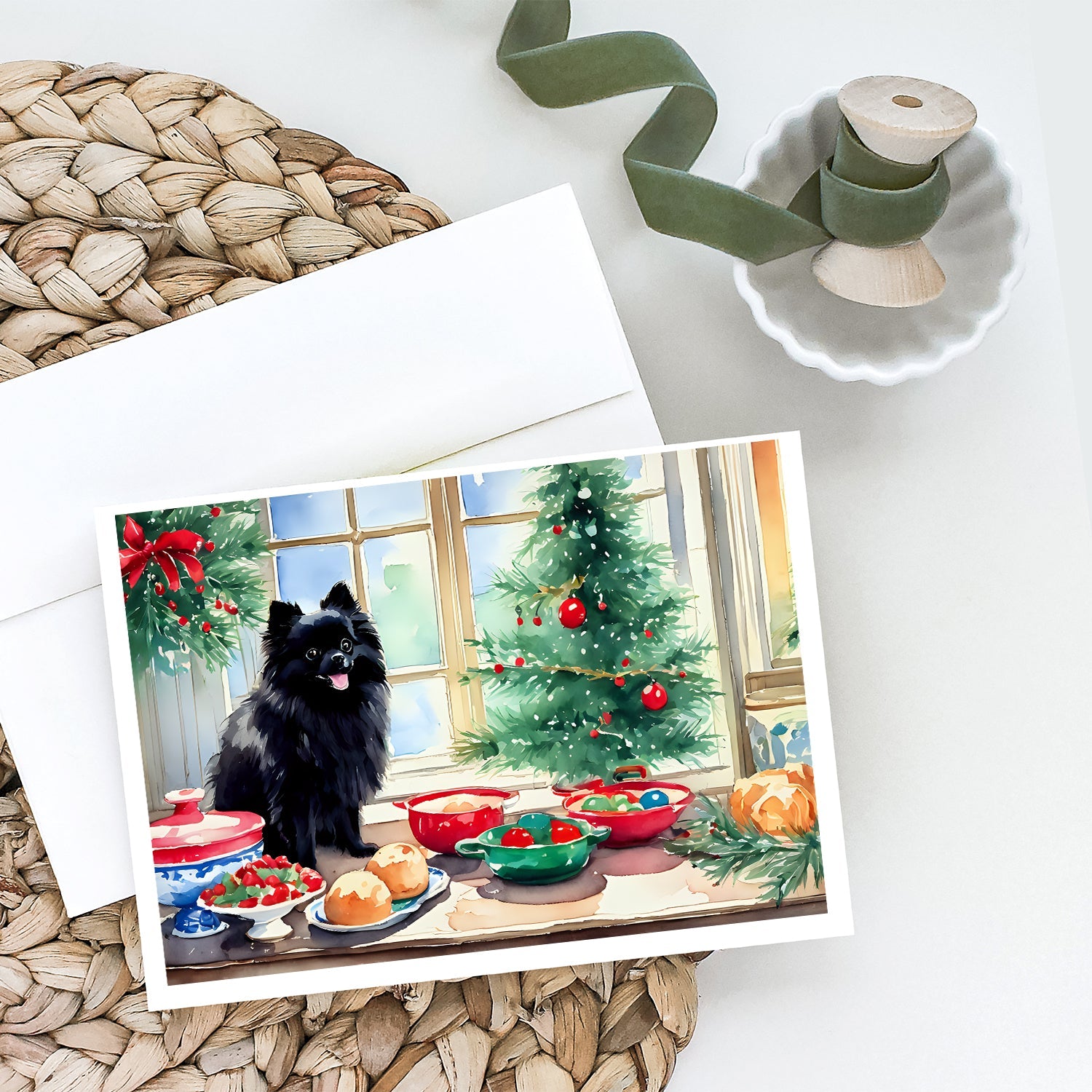 Pomeranian Christmas Cookies Greeting Cards Pack of 8 Blank Cards with Envelopes Whimsical A7 Size 5x7