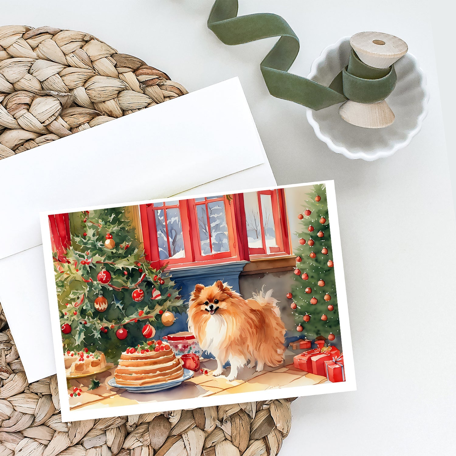 Pomeranian Christmas Cookies Greeting Cards Pack of 8 Blank Cards with Envelopes Whimsical A7 Size 5x7