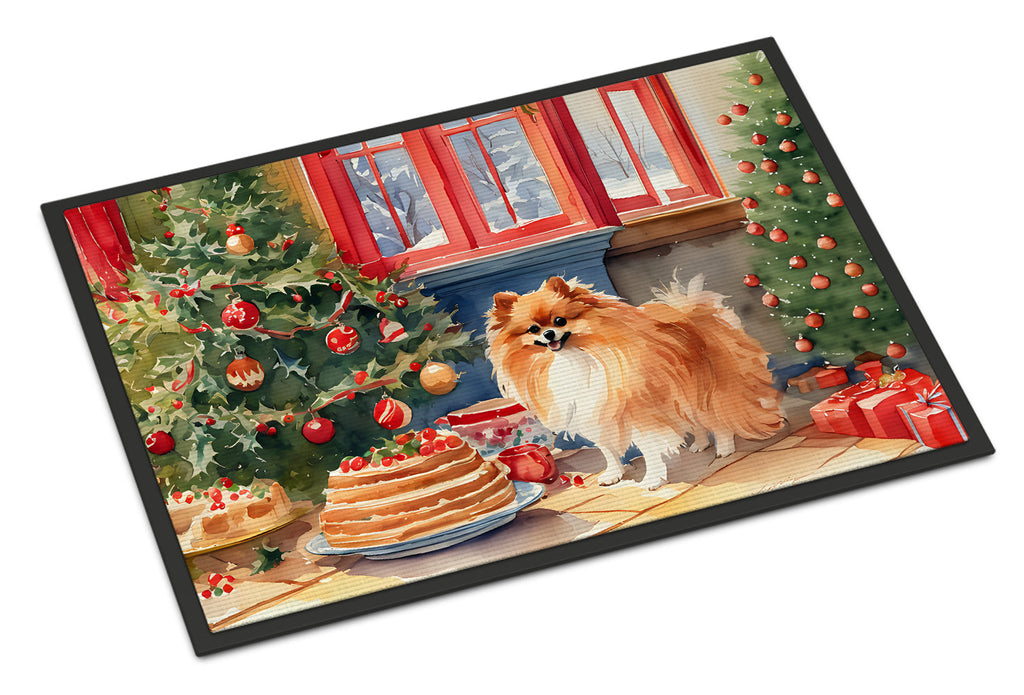 Pomeranian Christmas Cookies Doormat Indoor Outdoor 18H X 27W Front Door Mat Rugs for Entryway, Non Slip Washable