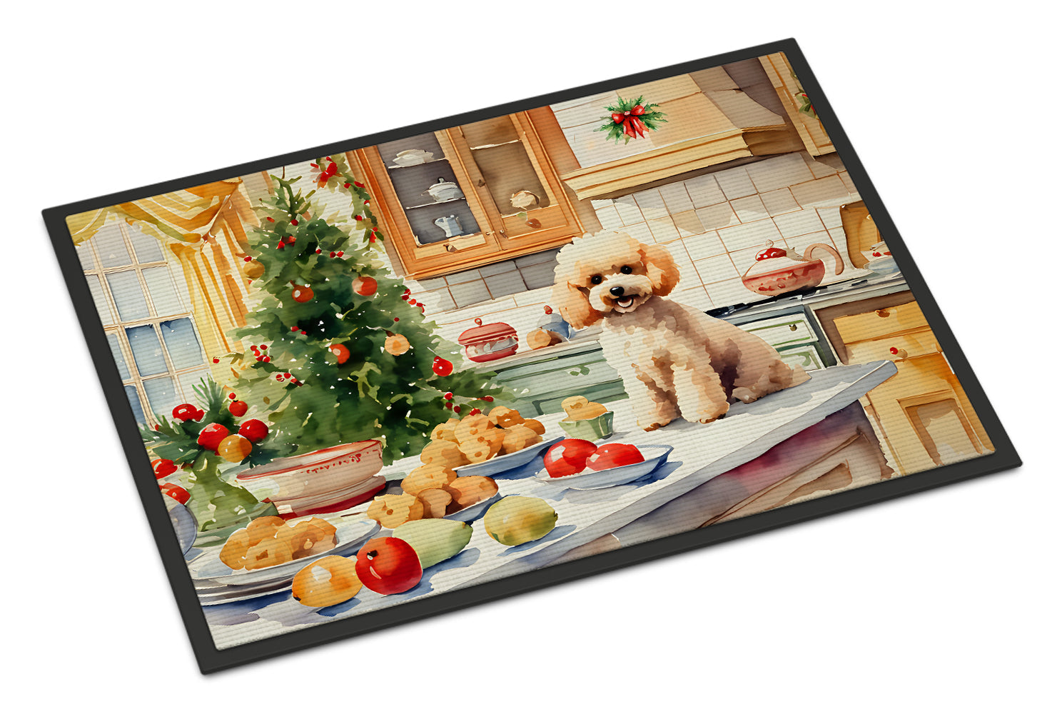 Poodle Christmas Cookies Doormat Indoor Outdoor 18H X 27W Front Door Mat Rugs for Entryway, Non Slip Washable