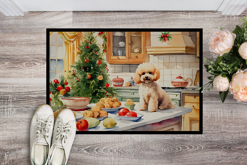 Poodle Christmas Cookies Doormat Indoor Outdoor 18H X 27W Front Door Mat Rugs for Entryway, Non Slip Washable