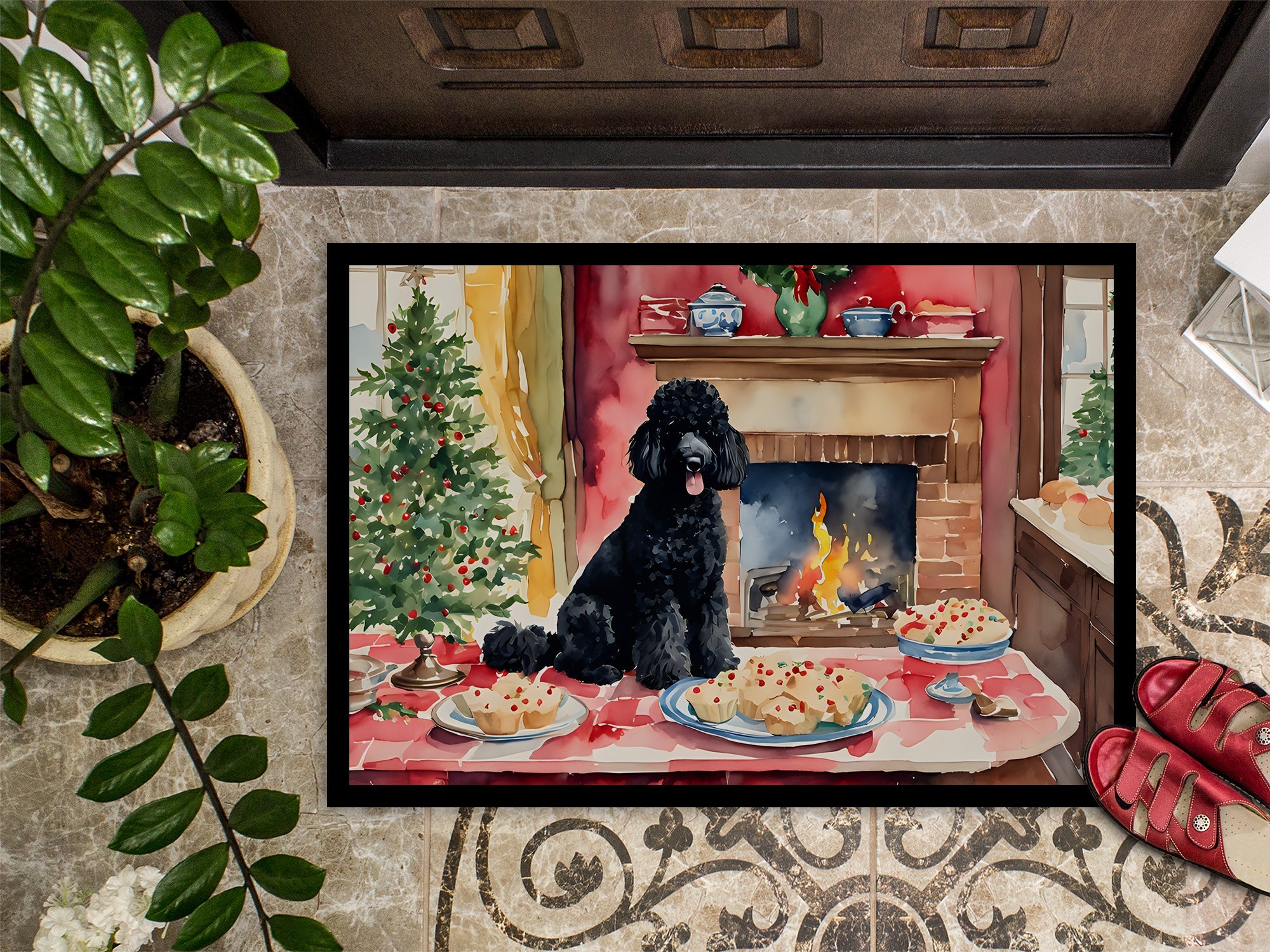 Poodle Christmas Cookies Doormat Indoor Outdoor 24H X 36W Front Door Mat Rugs for Entryway, Non Slip Washable Low Pile,