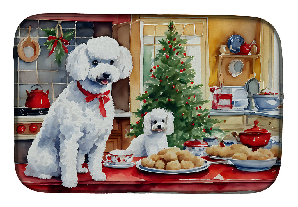 Poodle Christmas Cookies Dish Drying Mat Absorbent Dish Drying Mat Pad for Kitchen Counter Dish Drainer Mat for Countertop, 14 x 21", Multicolor