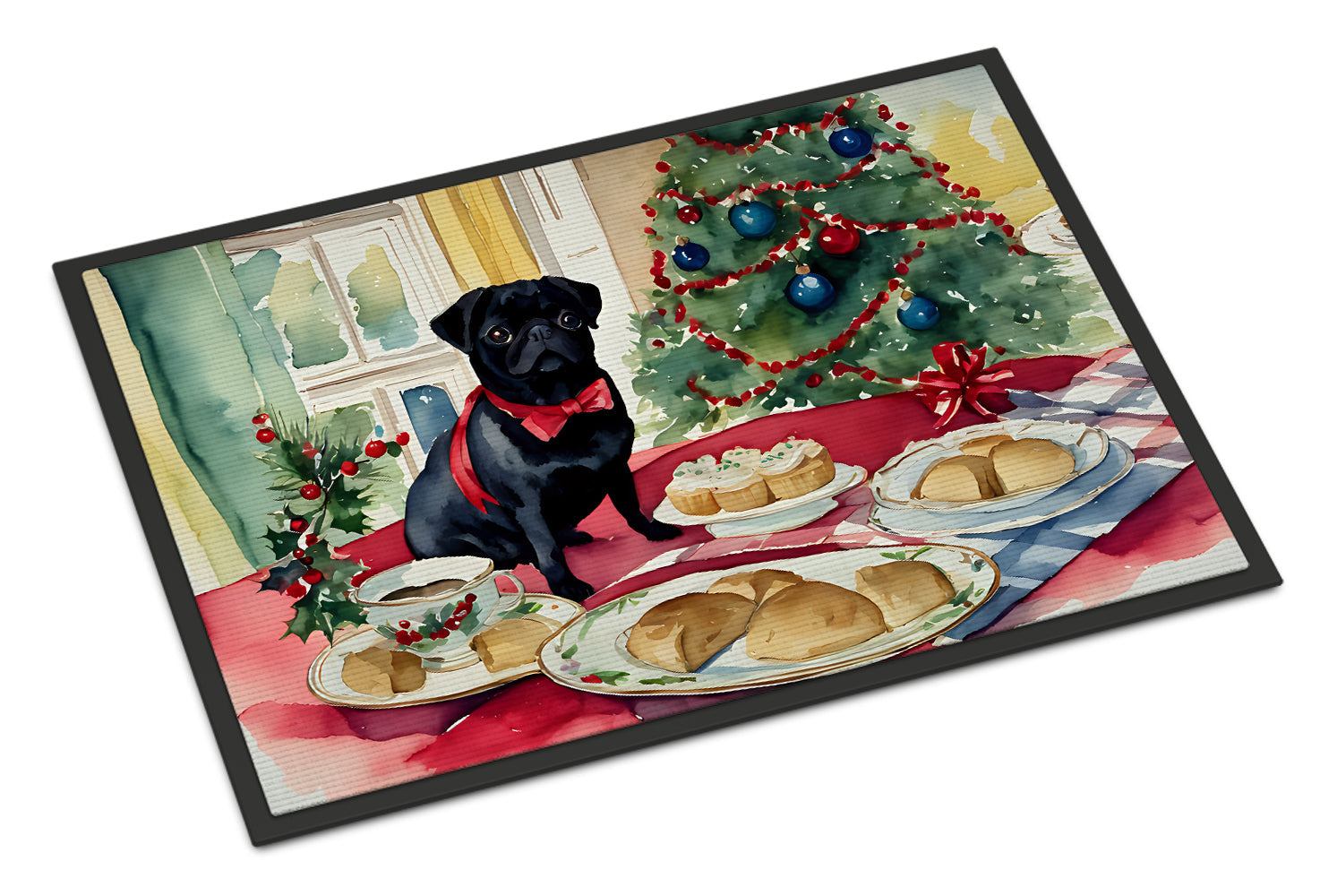 Pug Christmas Cookies Doormat Indoor Outdoor 24H X 36W Front Door Mat Rugs for Entryway, Non Slip Washable Low Pile,