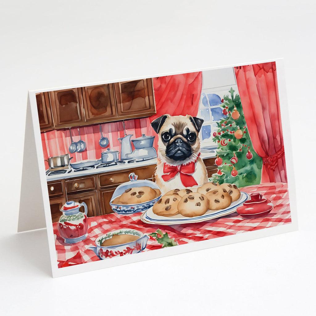 Pug Christmas Cookies Greeting Cards Pack of 8 Blank Cards with Envelopes Whimsical A7 Size 5x7