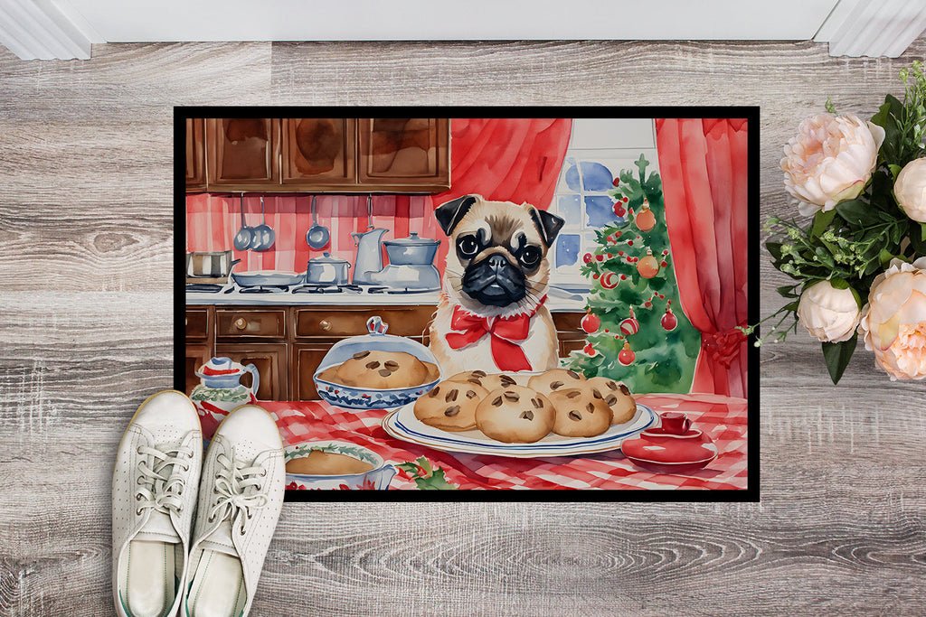 Pug Christmas Cookies Doormat Indoor Outdoor 24H X 36W Front Door Mat Rugs for Entryway, Non Slip Washable Low Pile,
