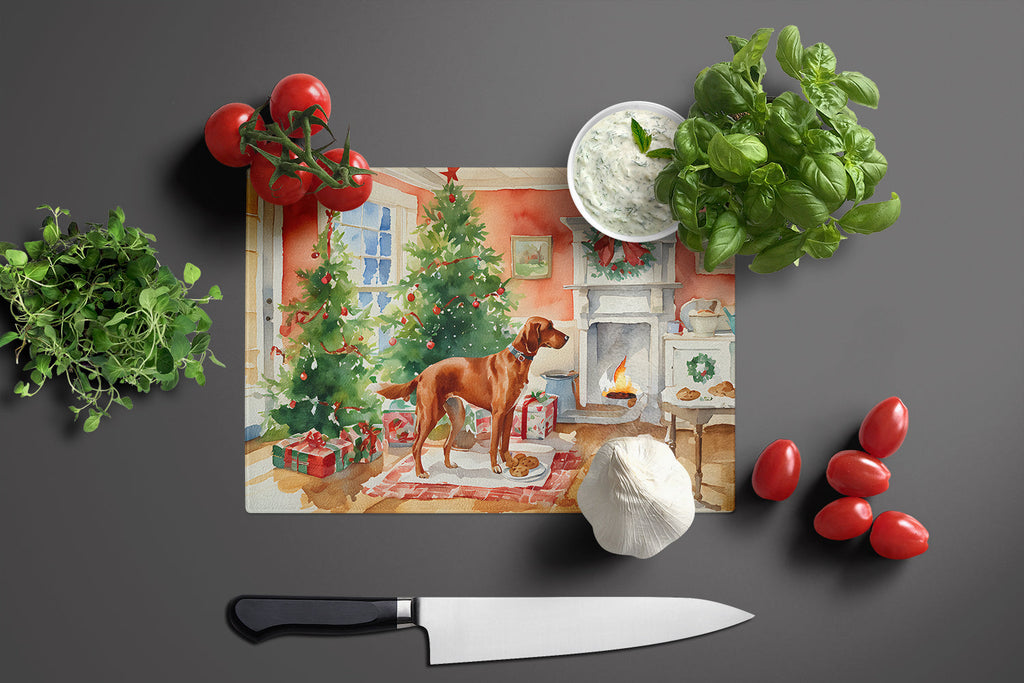 Redbone Coonhound Christmas Cookies Cutting Board Tempered Glass Kitchen Cutting Surface, Heat Resistant Chopping, Non-Slip Feet, Food Prep & Serving
