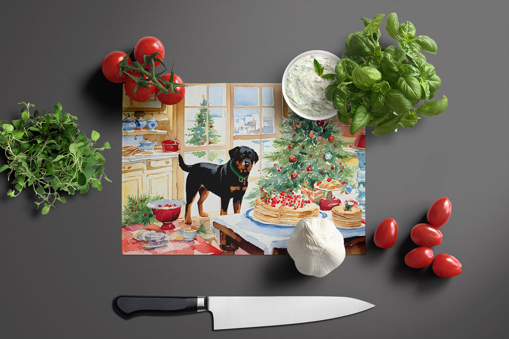 Rottweiler Christmas Cookies Cutting Board Tempered Glass Kitchen Cutting Surface, Heat Resistant Chopping, Non-Slip Feet, Food Prep & Serving