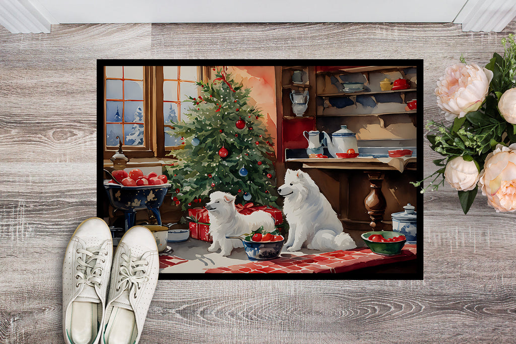Samoyed Christmas Cookies Doormat Indoor Outdoor 18H X 27W Front Door Mat Rugs for Entryway, Non Slip Washable