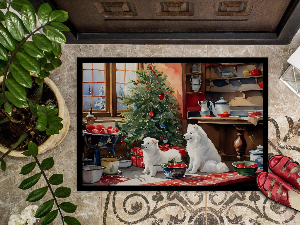 Samoyed Christmas Cookies Doormat Indoor Outdoor 18H X 27W Front Door Mat Rugs for Entryway, Non Slip Washable