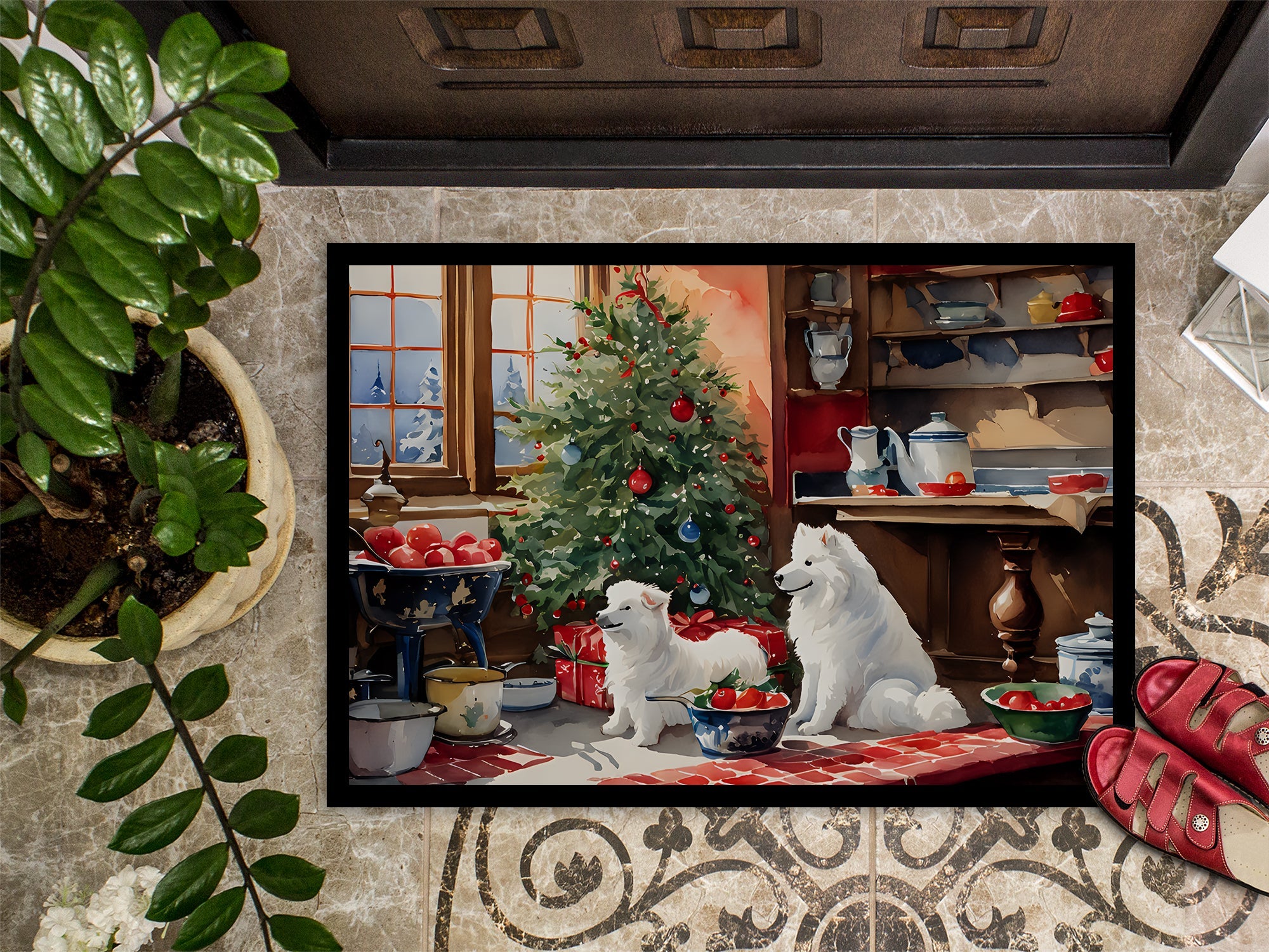 Samoyed Christmas Cookies Doormat Indoor Outdoor 18H X 27W Front Door Mat Rugs for Entryway, Non Slip Washable