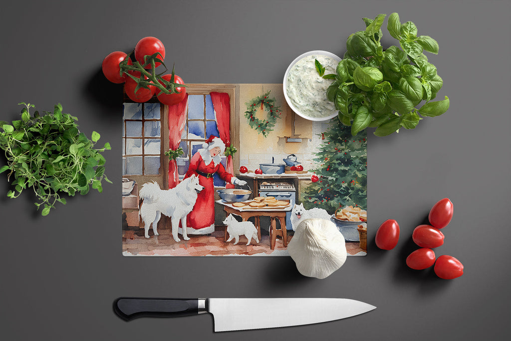 Samoyed Christmas Cookies Cutting Board Tempered Glass Kitchen Cutting Surface, Heat Resistant Chopping, Non-Slip Feet, Food Prep & Serving