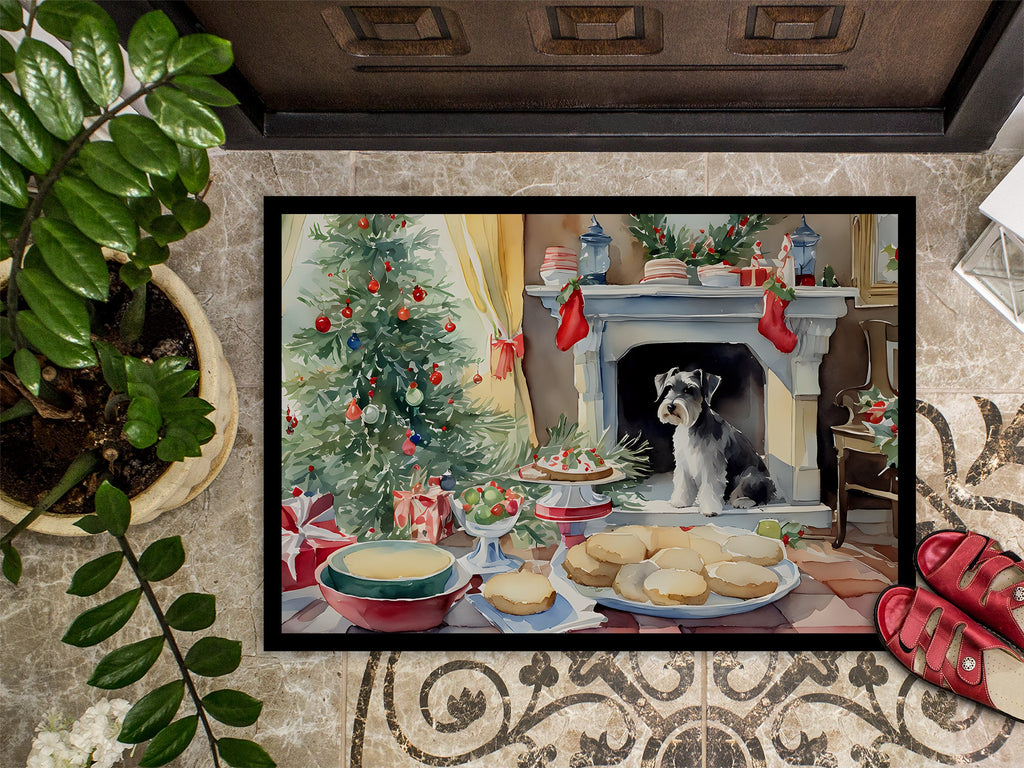 Schnauzer Christmas Cookies Doormat Indoor Outdoor 18H X 27W Front Door Mat Rugs for Entryway, Non Slip Washable