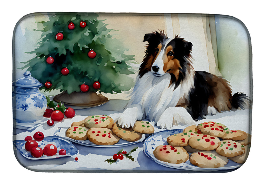 Sheltie Christmas Cookies Dish Drying Mat Absorbent Dish Drying Mat Pad for Kitchen Counter Dish Drainer Mat for Countertop, 14 x 21", Multicolor