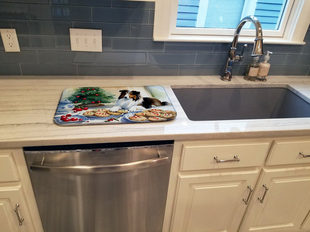 Sheltie Christmas Cookies Dish Drying Mat Absorbent Dish Drying Mat Pad for Kitchen Counter Dish Drainer Mat for Countertop, 14 x 21", Multicolor