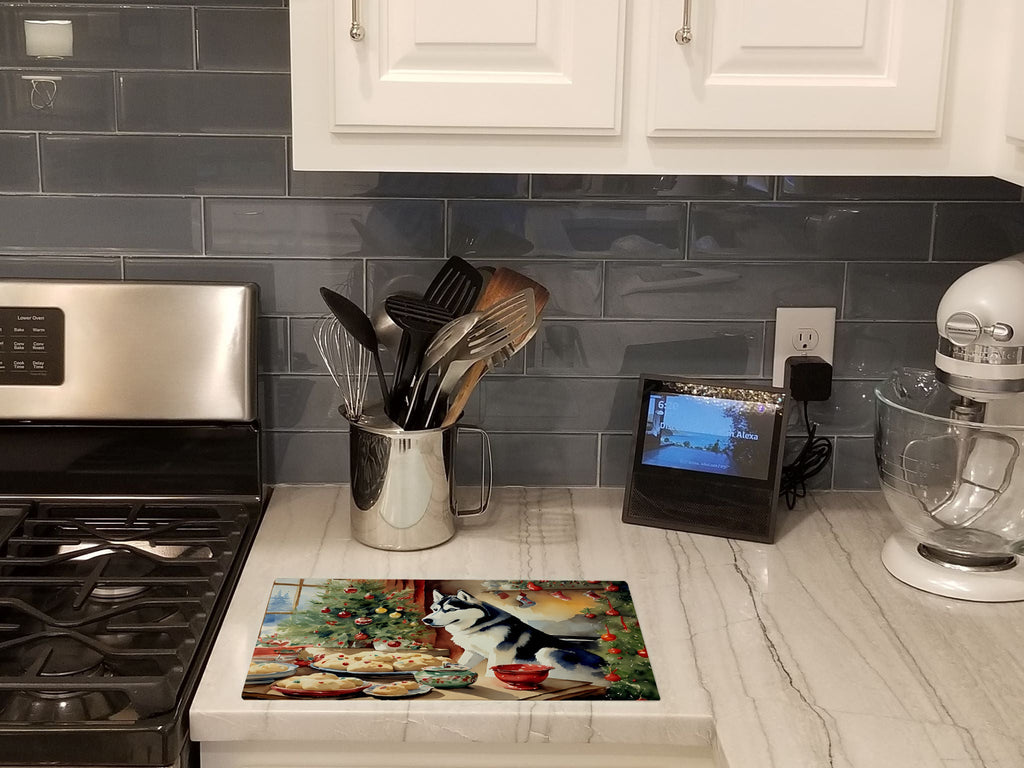 Siberian Husky Christmas Cookies Cutting Board Tempered Glass Kitchen Cutting Surface, Heat Resistant Chopping, Non-Slip Feet, Food Prep & Serving