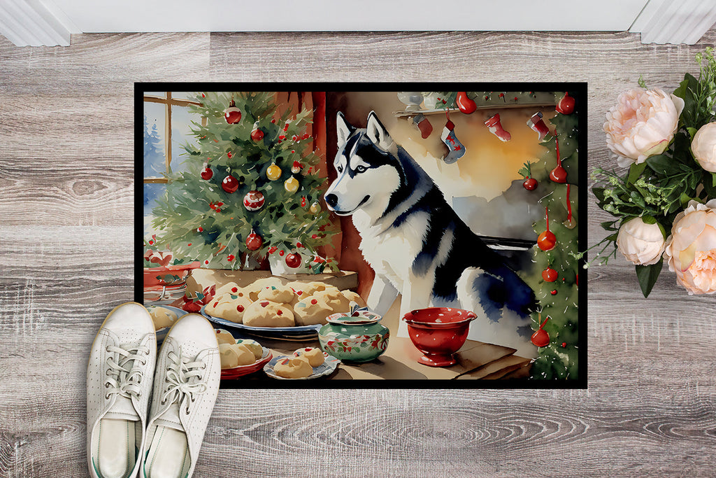 Siberian Husky Christmas Cookies Doormat Indoor Outdoor 18H X 27W Front Door Mat Rugs for Entryway, Non Slip Washable