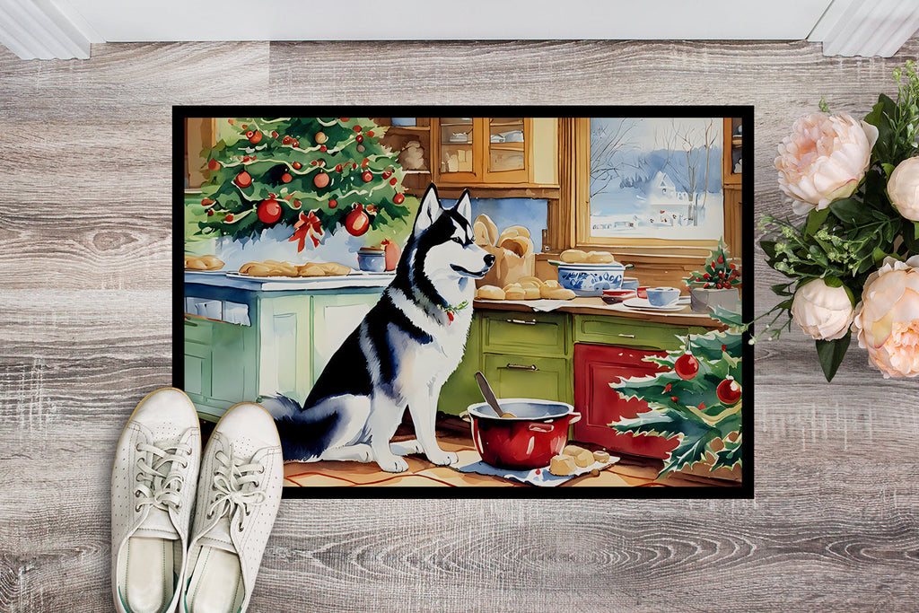 Siberian Husky Christmas Cookies Doormat Indoor Outdoor 18H X 27W Front Door Mat Rugs for Entryway, Non Slip Washable