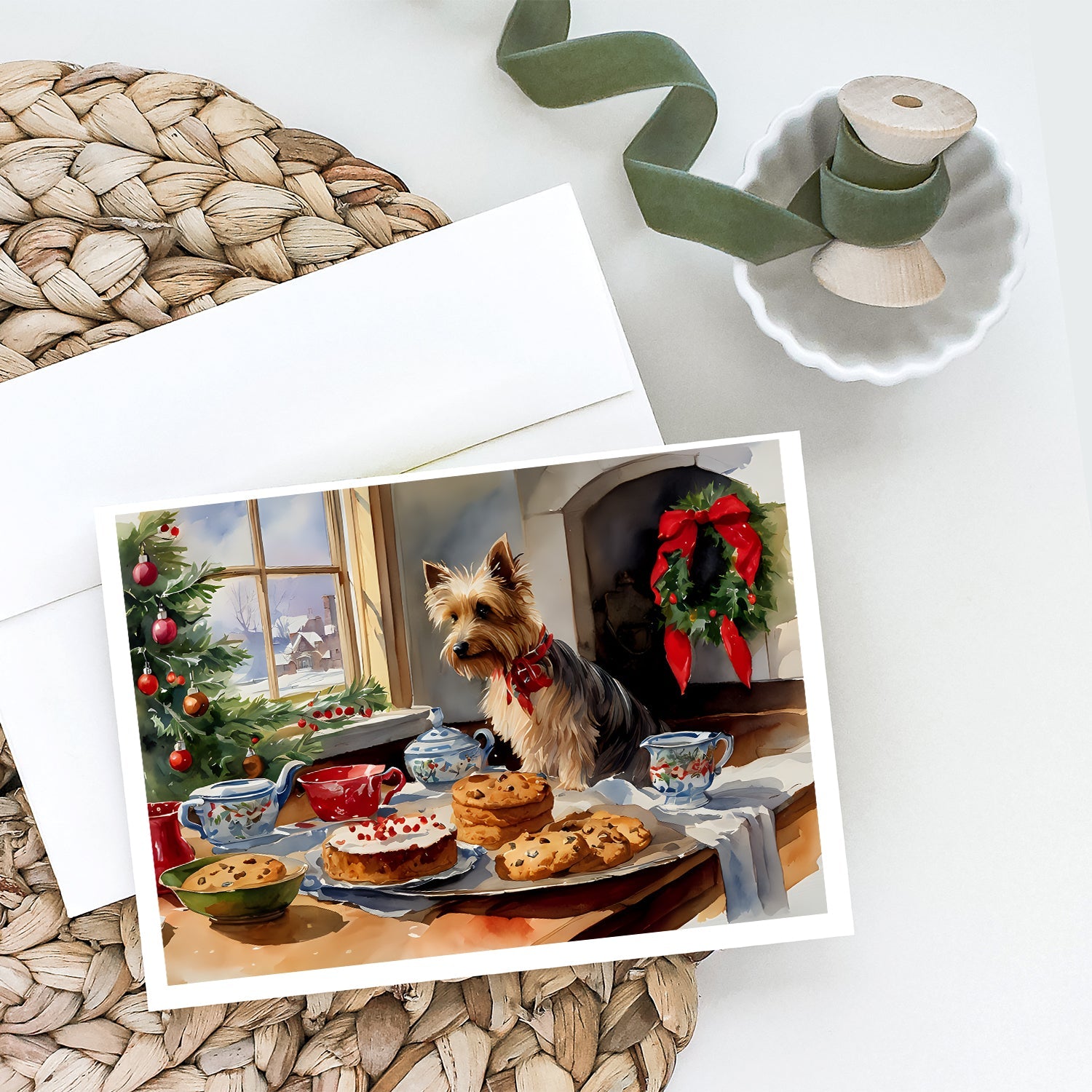 Silky Terrier Christmas Cookies Greeting Cards Pack of 8 Blank Cards with Envelopes Whimsical A7 Size 5x7
