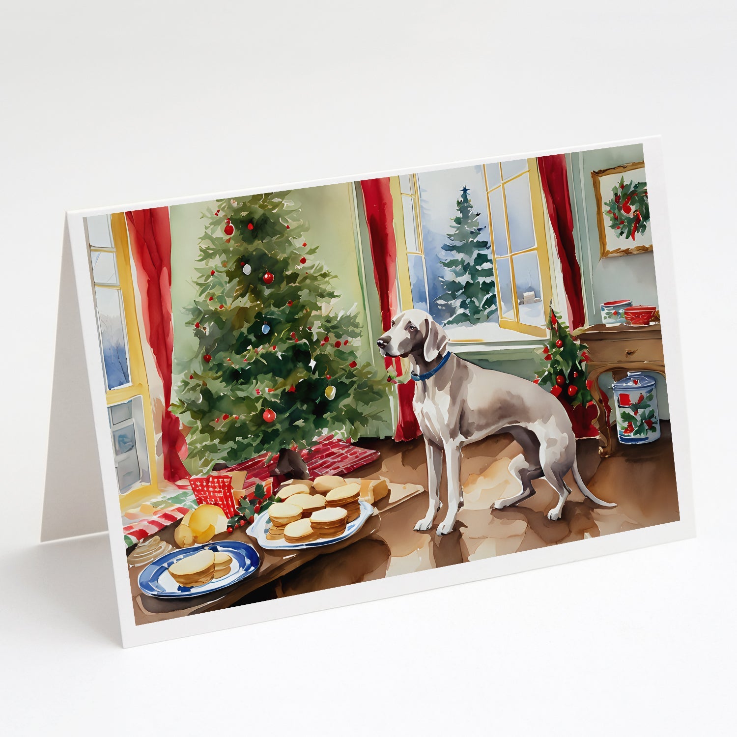 Weimaraner Christmas Cookies Greeting Cards Pack of 8 Blank Cards with Envelopes Whimsical A7 Size 5x7