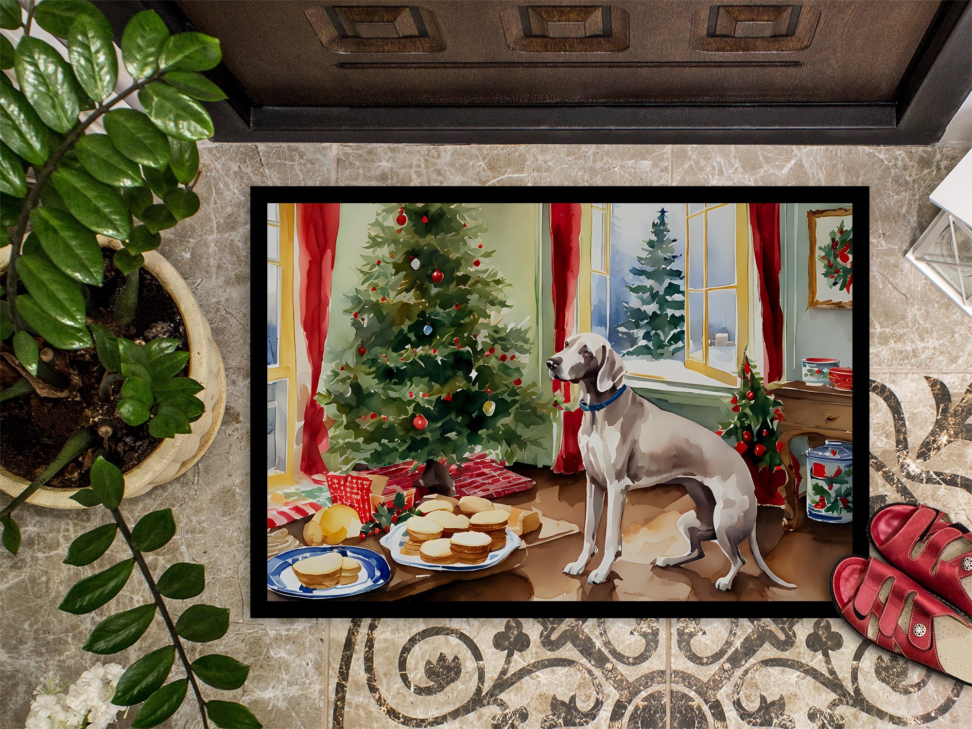Weimaraner Christmas Cookies Doormat Indoor Outdoor 24H X 36W Front Door Mat Rugs for Entryway, Non Slip Washable Low Pile,