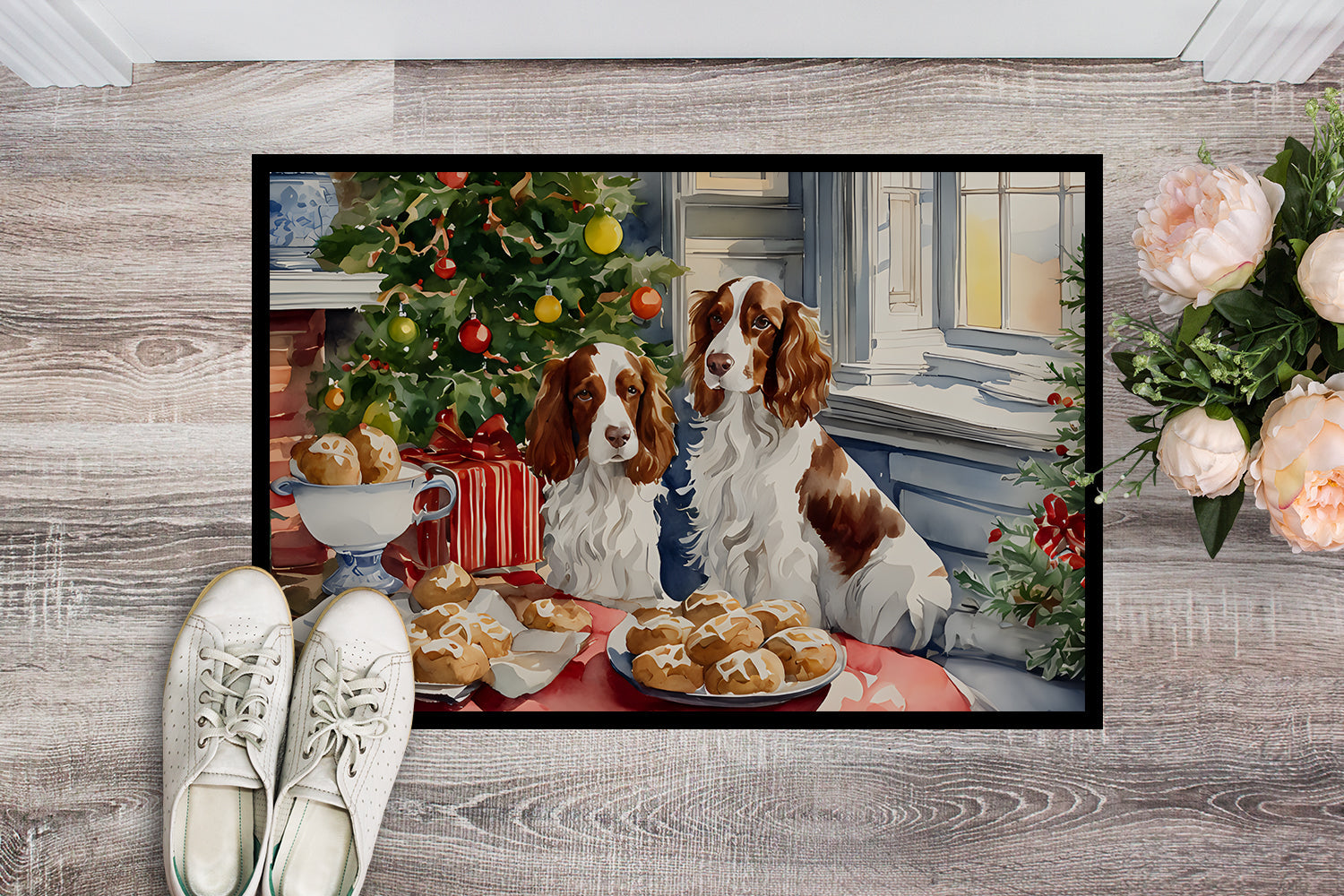 Welsh Springer Spaniel Christmas Cookies Doormat Indoor Outdoor 24H X 36W Front Door Mat Rugs for Entryway, Non Slip Washable Low Pile,