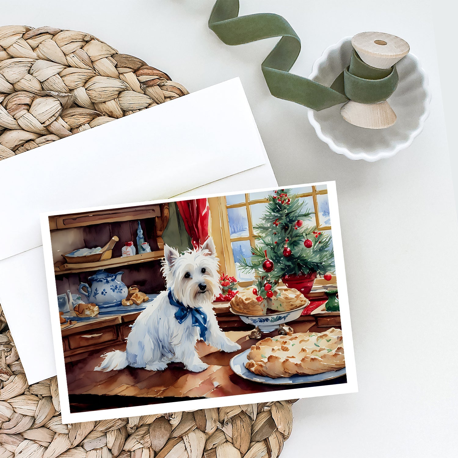Westie Christmas Cookies Greeting Cards Pack of 8 Blank Cards with Envelopes Whimsical A7 Size 5x7